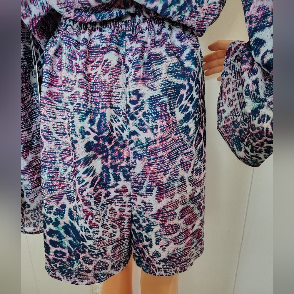 Jennifer Lopez Bell Sleeve Romper Dressy  Blue And Purple Size XL - Picture 5 of 11